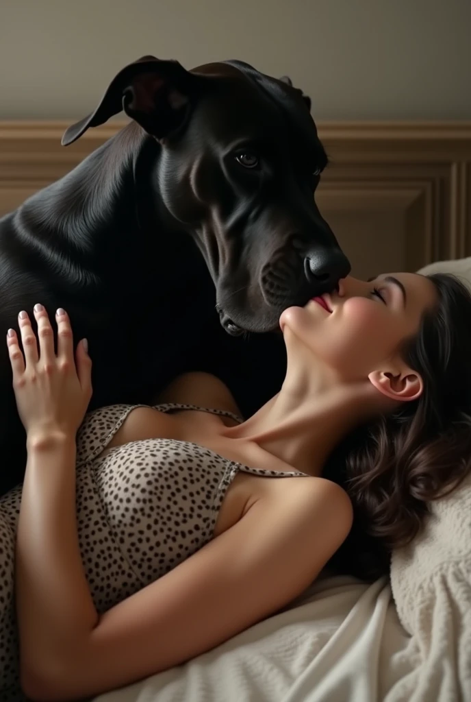 Imagine an American Bully sitting in the garden with his head on a naked woman sunbathing.