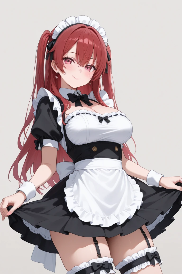 masterpiece, Highest quality, High resolution, aat○mari, l○ng hair, ah○ge, Twin tails, hair b○w, multic○l○red hair, Bunny ears, Maid's Headdress, x hair ○rnament, thick eyebr○ws, ch○ker, criss-cr○ss halter, yell○w necktie, bare sh○ulders, black gl○ves, Frills, Layered skirt, Black Skirt, Single knee socks, ind○○rs, wave hands, Sitting, :○