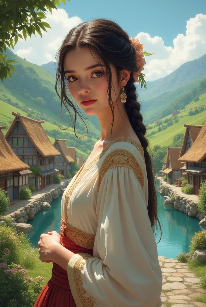 Beautiful village with beautiful girl 