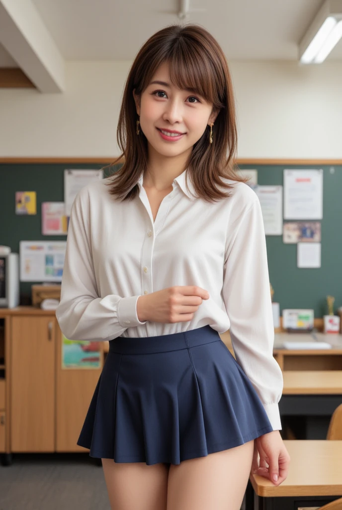 50 years old Beauty Gcup One beautiful woman, Japanese Mature teacher classroom School skirt