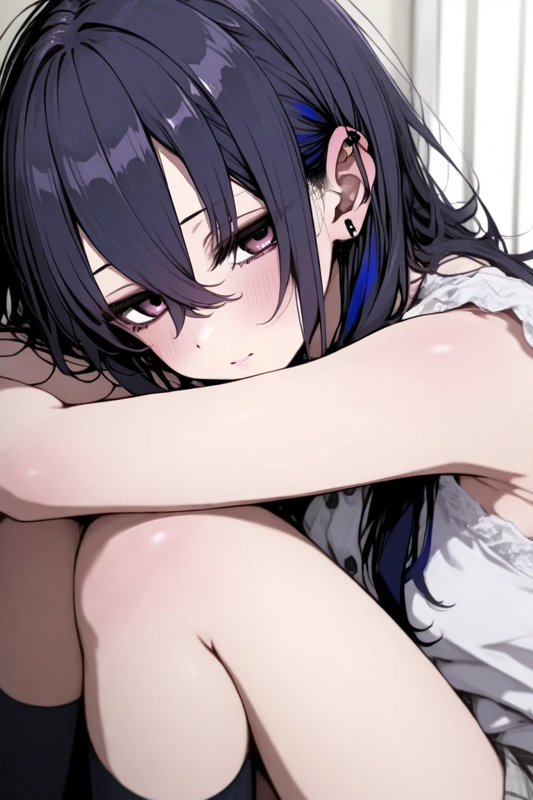 Best Quality, From above, POV crotch,1girl pale skin, actress 12 yo, beautiful, ((((cute face:1,5)))), vaginal,wet body,flat chest, small nipple, sweat, steam, fair skin, love juice, Midriff,black long straight hair, (bangss), side locks, Turbid Purple eyes, a bed,PILLOWS,cum,terrified,(rape:1.2),(expressionless:1.2),kimono,open mouth,nude,(feeling weak:1.5),grind (teeth),panicked