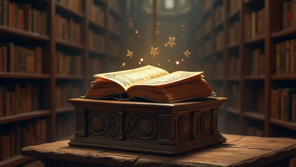  Libraries 、A vintage magic book is placed on the stand