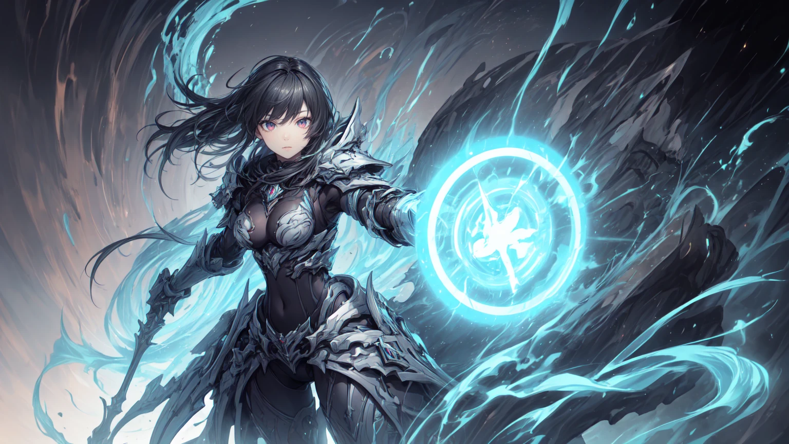 Female warrior of the thundering void, face detailed, detailed full body