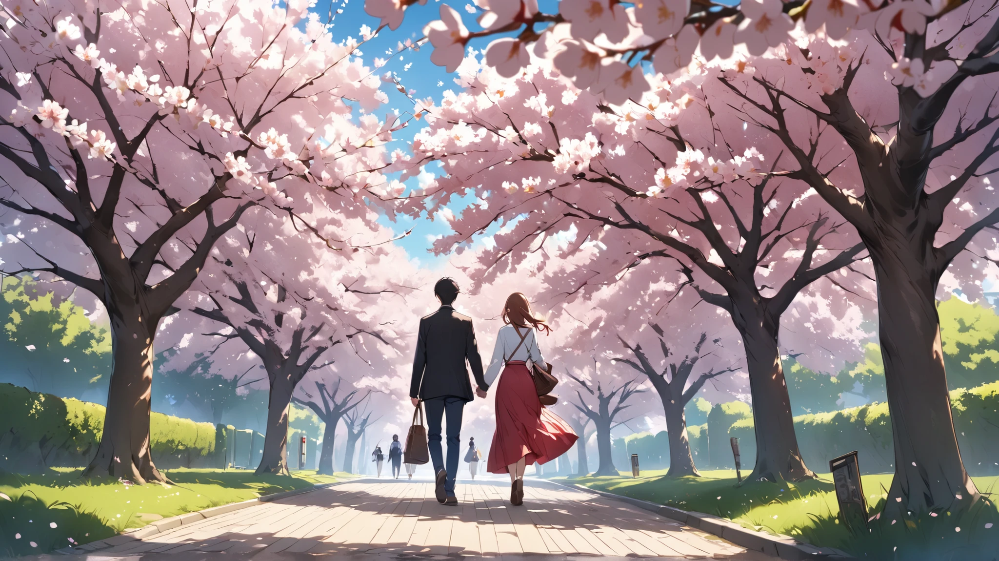 　Walk under a cherry tree in full bloom２people