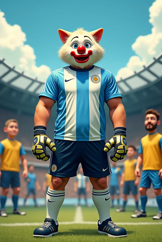 Make the joker in the Atletico de Madrid stadium with the Atletico de Madrid shirt and have him with Winnie Pou with the Barcelona shirt and this Gomball with the Real Madrid shirt and have everyone on the street