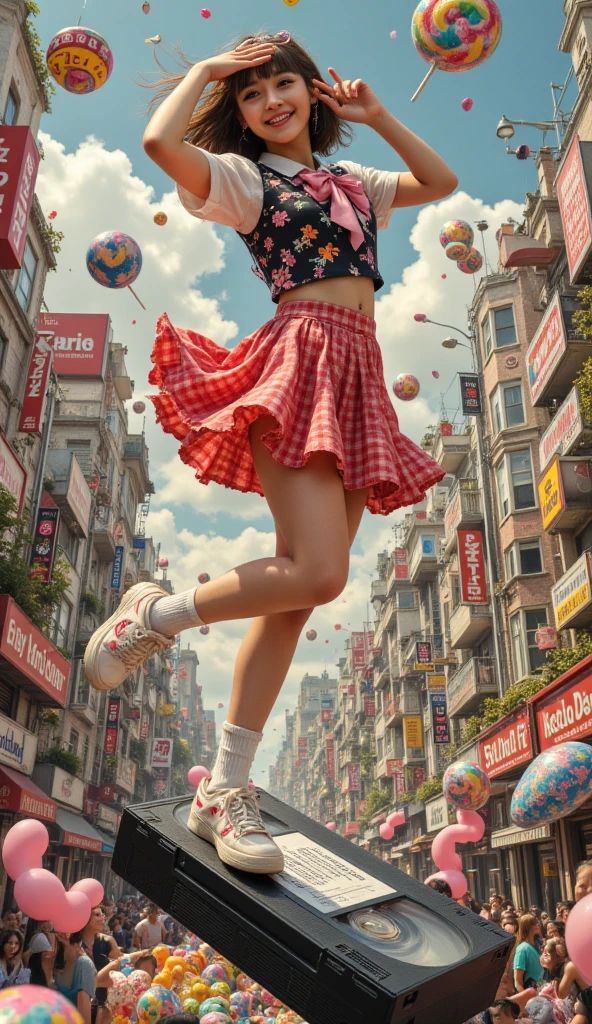 a  girl holdoing a lot of balloons, full body, (((stomp balloon))),