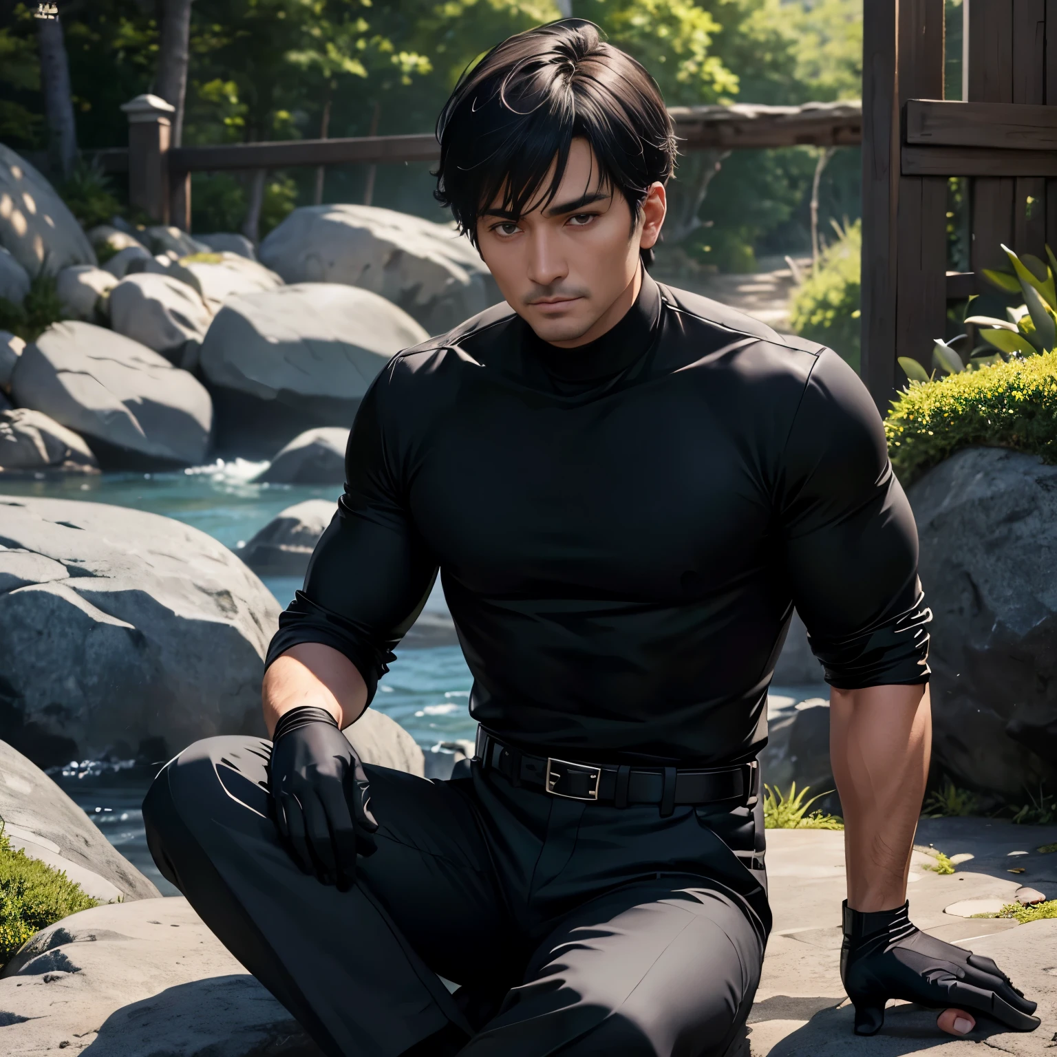 40 years old,One Man,、Black bodysuit、Shocker Belt、Black gloves、In the woods、Dropped from above into a tree、Spread out on your back。The crotch area is bulging、 logic,Gay ,Brown Hair、Short Hair。かなり短いShort Hair、Handsome Fighter Scream「Wow!」 it hurts painful Close-up of face View from above