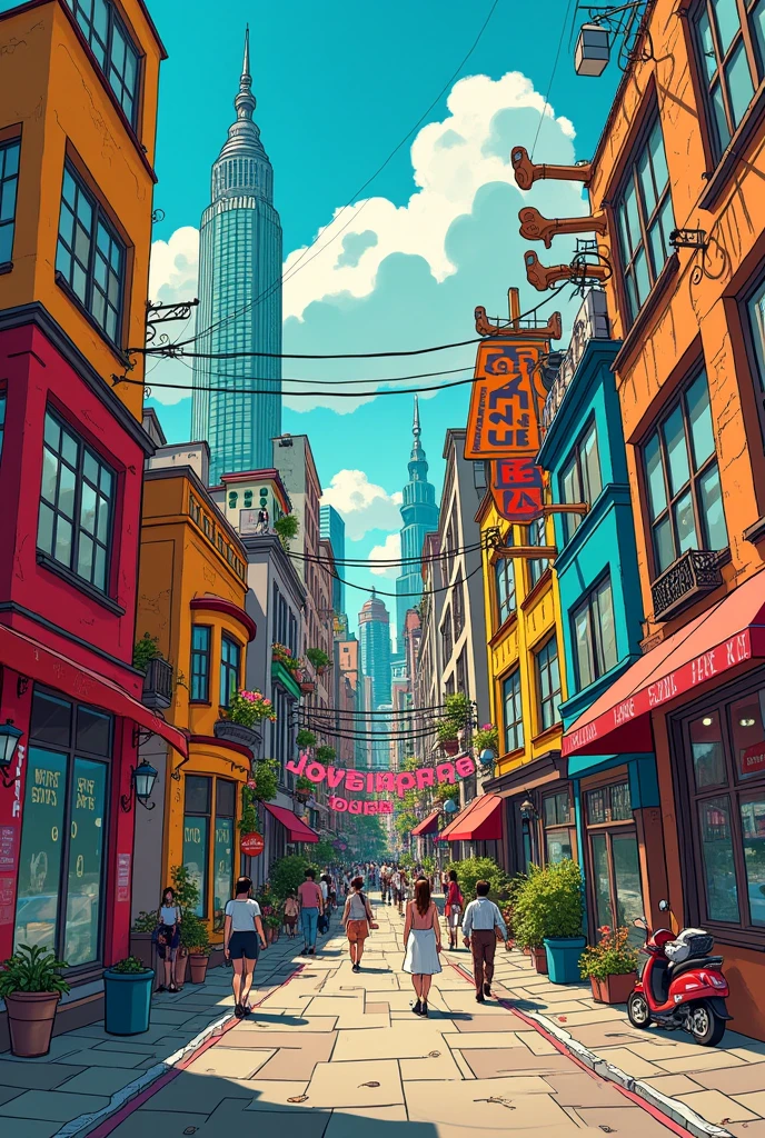 a metropolis in comic style where it is more lively and tender