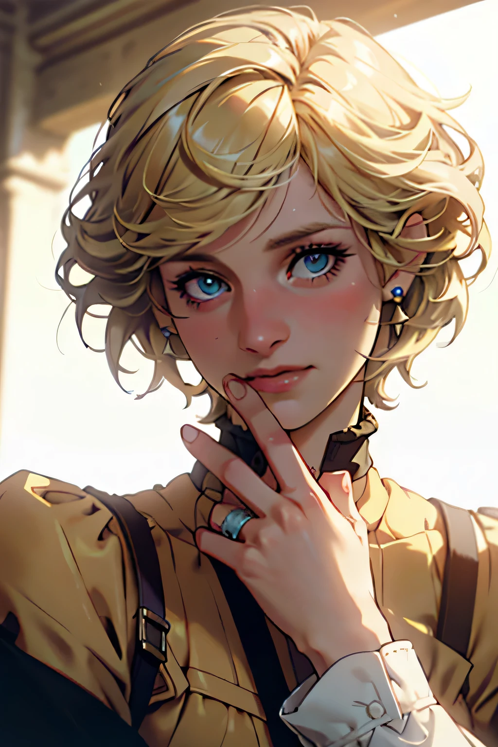 (masterpiece:1.3), (8K, Realistic, RAW Photos, Highest quality: 1.4), (One Girl), Beautiful Face, (Realistic Face), Beautiful Hairstyles, Realistic eyes, Beautiful details, (Realistic Skin), Beautiful Skin, Absurd, charm, Ultra-high resolution, Ultra-realistic, Very detailed, Golden Ratio, (Best Shadow), Cinematic, (Complex:1.4), High Contrast, Side lighting, ((Princess Diana)), ((Accurate hands and fingers)), ((captain england)), 43-year-old Caucasian female, (Blonde Hair, short hair:1.3), (Voluptuous body), BREAK Guards standing in a row
