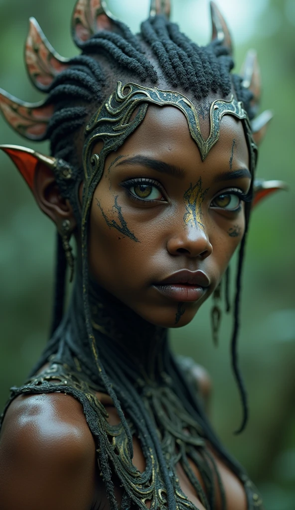 african niobium little Moana of League of Legends, after pregnancy,was addict ,A charming and fascinating creature with other worldly forms that blend the best aspects of the monster human form and the innocent charm of a precocious , once pretty,perfect demon, abandoned world,pretty face,eyebrow up,full body shot,ominous landscape,[wild world],complex background,prime colors,urban style,extremely detailed, masterpiece,intricate details,faded,eyes extremely detailed, high detailed eyes,,RAW,Retina,full body length,ominous landscape,dangerous atmosphere,intricate details,realistic humid skin,extremely intricate details,Epic Realistic, film grain,dramatic light,anatomically correct,eyes extremely detailed, high detailed eyes,UHD,Retina,HDR,Cinematic,soft colors,natural skin textures, hyper realism,textured skin, hyper detailed,High contrast,Realism,Ultra Detailed,irina yermolova,close full body shot, complex, Professional photography,extremely detailed, high detailed eyes,8k resolution,RAW,retina, Nikon Z9,Tim Burton horror movie, featuring mollusk-like organic textures, scaly epidermis, uncanny compound eyes ,dewy skin glistening with moisture, bulky forms looming in a sterile laboratory setting, silky-smooth eyes glaring with an unsettling gaze
