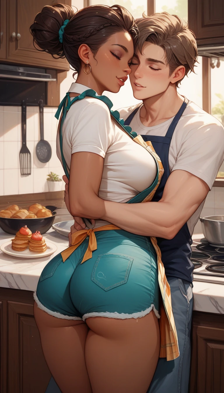 y milearing white apron, no bra no pantiesevealed wing at a restaurant, many people around,