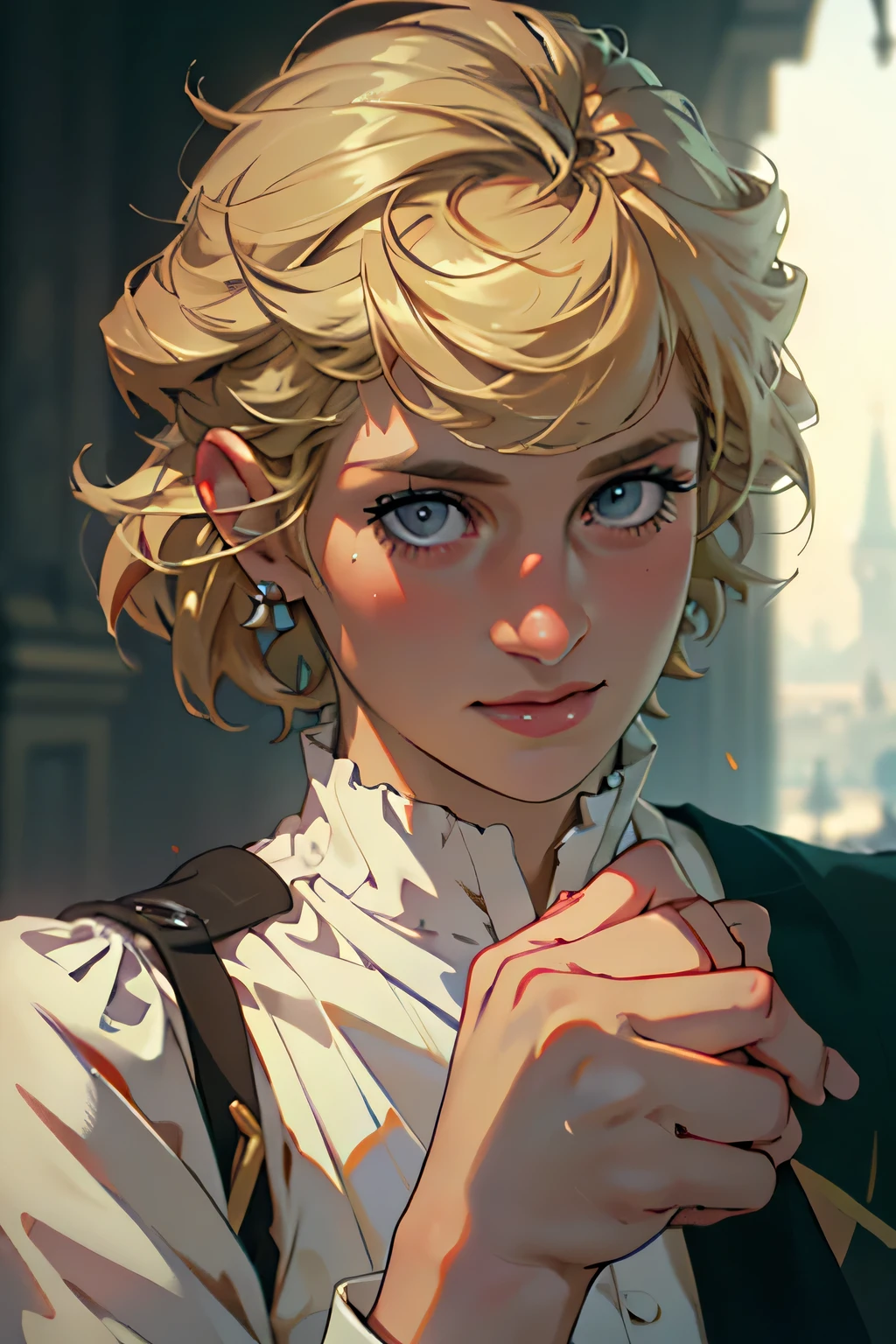 (masterpiece:1.3), (8K, Realistic, RAW Photos, Highest quality: 1.4), (One Girl), Beautiful Face, (Realistic Face), Beautiful Hairstyles, Realistic eyes, Beautiful details, (Realistic Skin), Beautiful Skin, Absurd, charm, Ultra-high resolution, Ultra-realistic, Very detailed, Golden Ratio, (Best Shadow), Cinematic, (Complex:1.4), High Contrast, Side lighting, ((Princess Diana)), ((Accurate hands and fingers)), ((captain england)), 43-year-old Caucasian female, (Blonde Hair, short hair:1.3), (Voluptuous body), BREAK Guards standing in a row