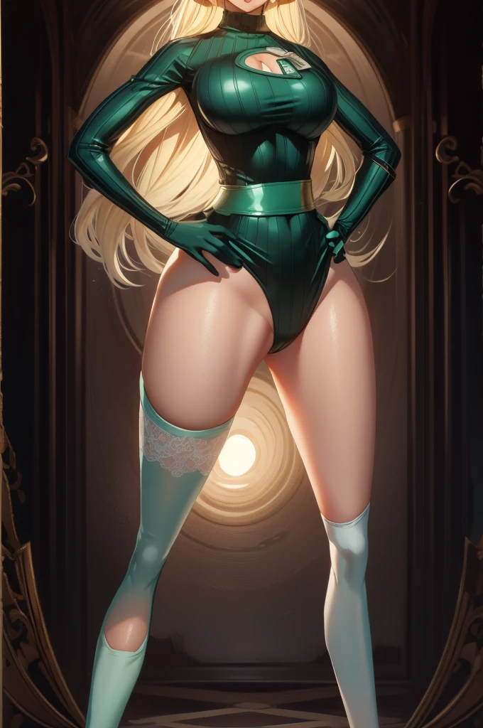 long gold hair, green eyes, sparkling eyes, deep glossy eyes, glossy lips, white pale skin, freckles on face, big eyes, juicy lips, big breasts, big hips, hourglass figure, blue outfit, emerald red, cleavage, bursting, tight clothes, full body in shot, random expression, random posture, random gesture, seductive pose, seductive glare, big feet!, feet upclose, big feet, feet at the front of pic, all about feet