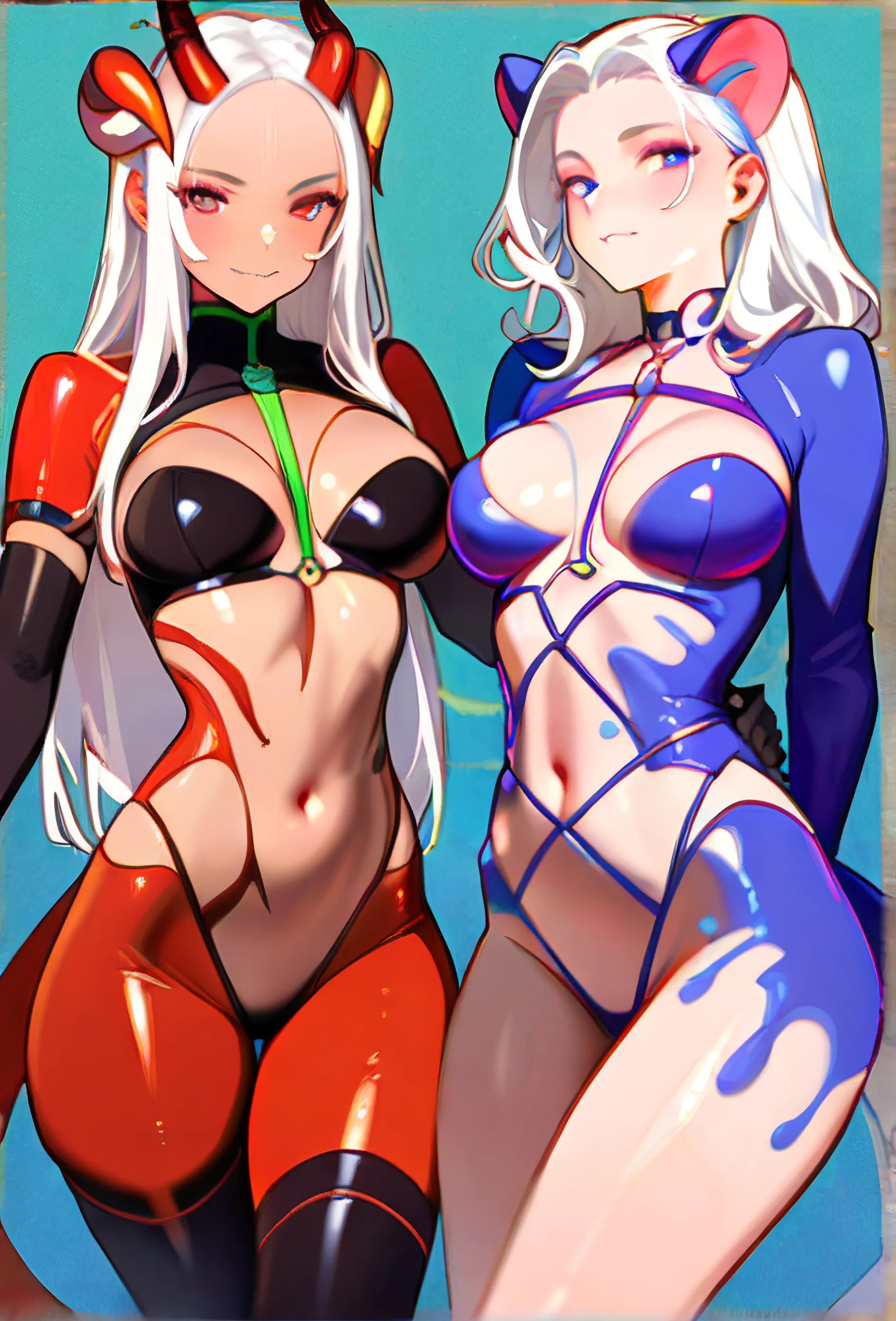 masterpiece,two girls, league of legends , katarina and evelynn, swimsuit , Red hair, White hair , длинные White hair, kda all out, big tattoo , tattoo on the side, with big breasts, wet, bare chest, Nipples, nipple piercing, scar on eye, cum on chest, cum in mouth, pubic hair, open cunt, dog style, shows butt, opens the vagina, shows anus, dick in the ass, conchaet, masturbates,a lot of sperm, happy, latex, теребит pubic hair,