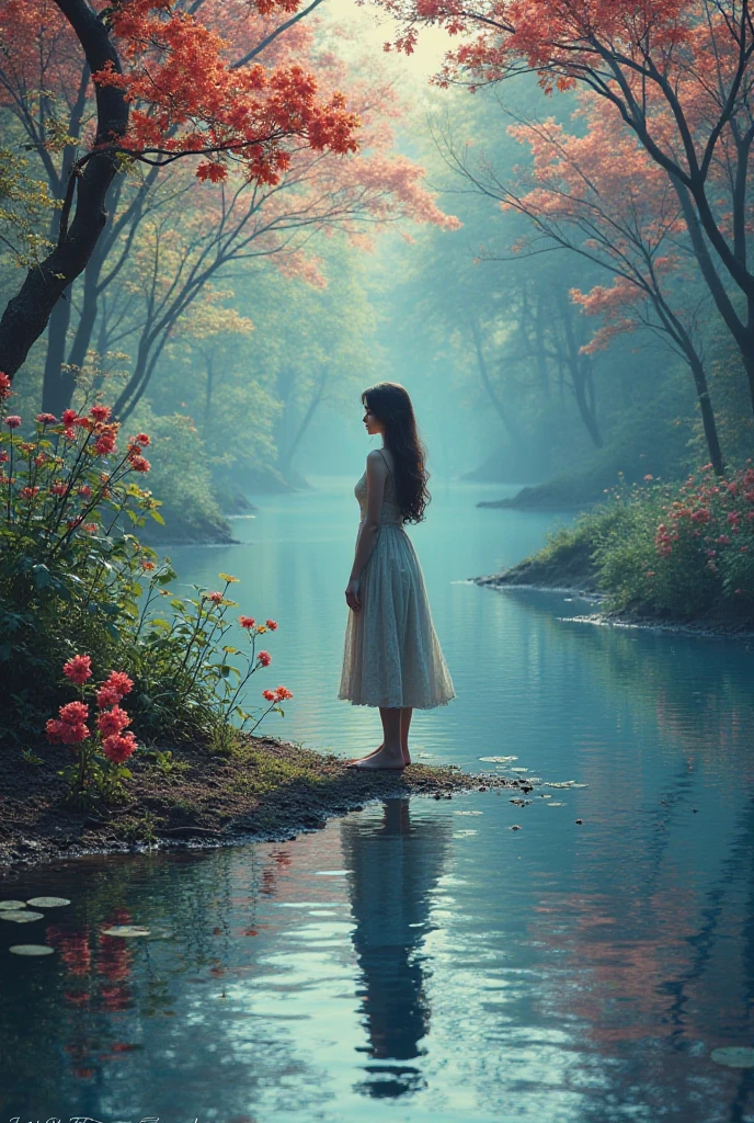 Photo shot girl bank of the river different colour 