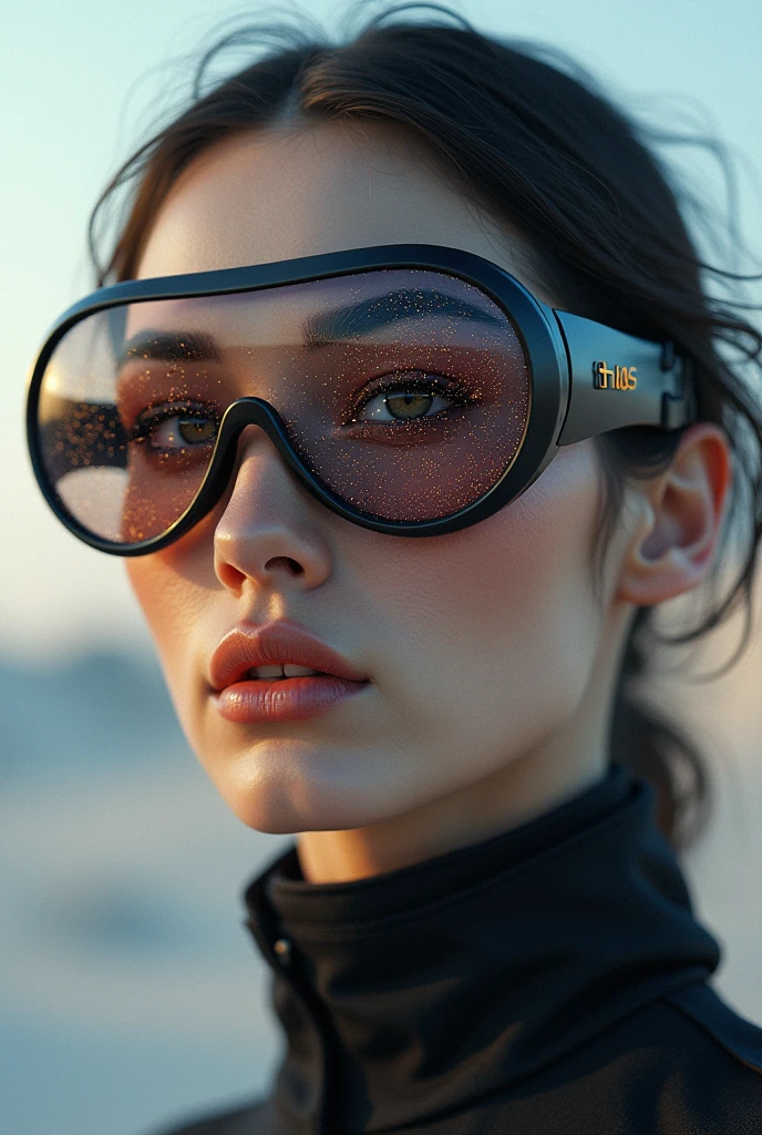 The model is wearing glass sunglasses with stars and the moon on the glass