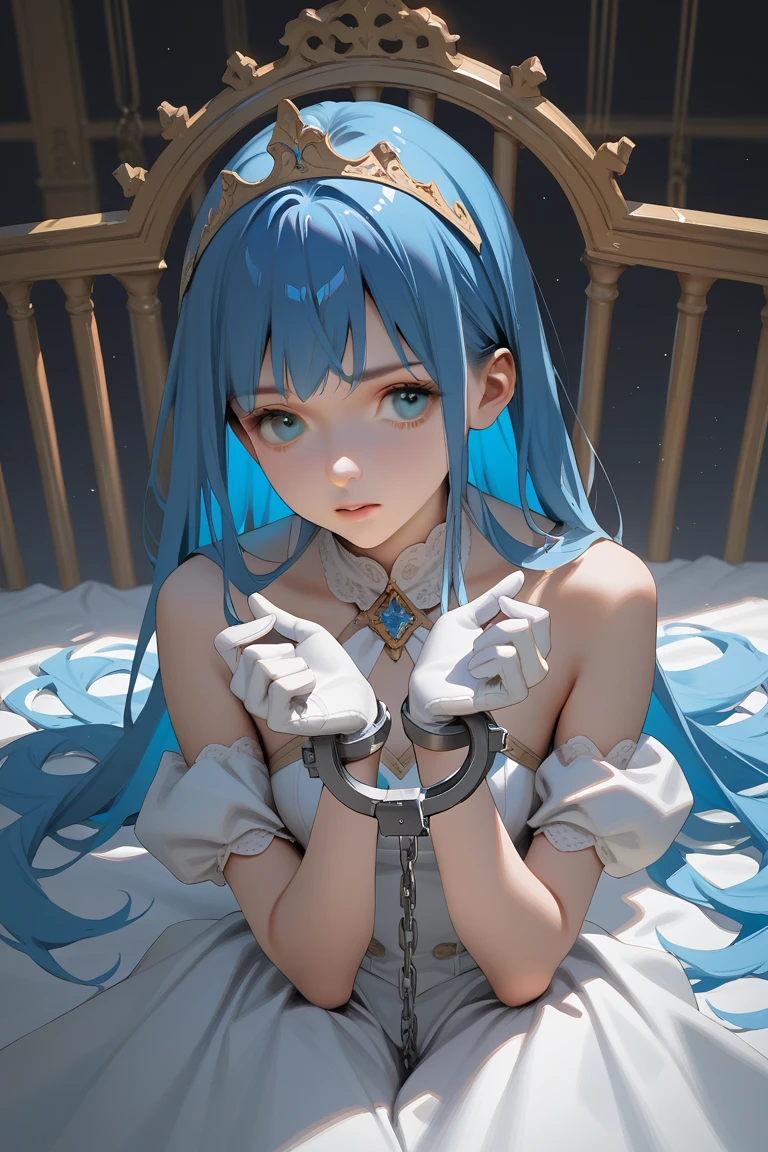 (superflat, masterpiece, flat shading, flat colors:1.1), Cinematic shot, Masterpiece, ((3 females)), european, (3 beautiful females), standing female teacher with two girls on a leash, humiliating , golden halo, halo, (hands on neck, choking:1.3), (chained, tied, golden chain, chain around bodies , chained collar, handcuffs, rough:1.4), leather gloves, leather, slim, angel wings, (cold light, cold blue tones), flat blue background, highly detailed, best quality, closeup