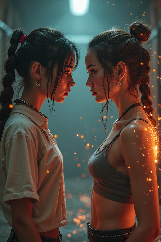 Create an image of the two characters. Kimiko de the boys e eleven de stranger things, each one using their powers. I want Eleven with blood on her nose and Kimiko in a fighting position, both side by side 
