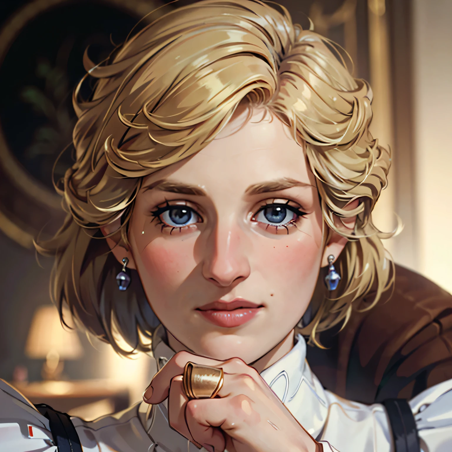 (masterpiece:1.3), (8K, Realistic, RAW Photos, Highest quality: 1.4), (One Girl), Beautiful Face, (Realistic Face), Beautiful Hairstyles, Realistic eyes, Beautiful details, (Realistic Skin), Beautiful Skin, Absurd, charm, Ultra-high resolution, Ultra-realistic, Very detailed, Golden Ratio, (Best Shadow), Cinematic, (Complex:1.4), High Contrast, Side lighting, ((Princess Diana)), ((Accurate hands and fingers)), ((captain england)), 43-year-old Caucasian female, (Blonde Hair, short hair:1.3), NSFW 大きな胸, 胸の谷間, (Voluptuous body),