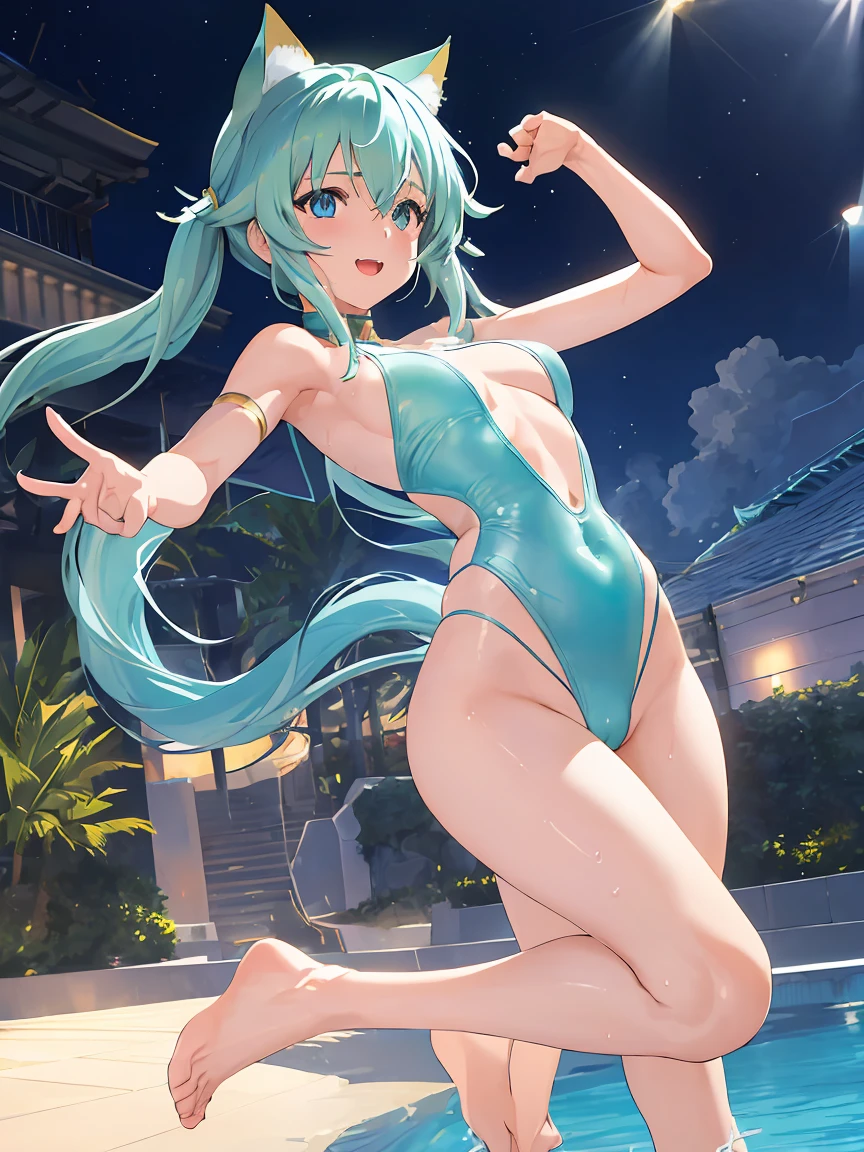 Loli, long hair,beautiful, bikini, open legs, tanline skin, submissive pose, on all fours, ass focus