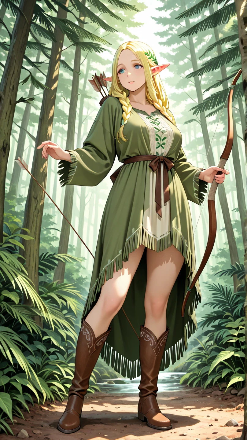 check_9, check_8_up, check_7_up, check_6_up, check_5_up, check_4_up, SorakaLoLXL, masterpiece, Best quality, A high resolution, bbandro, Yellow medieval summer girl, concept, the vines on the hand and the horns from the vine look at the viewer, full length, standing on his feet, legs wrapped in roots, dressed, blonde, Blue eyes