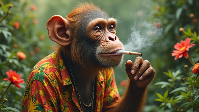 A monkey smoking a cigarette