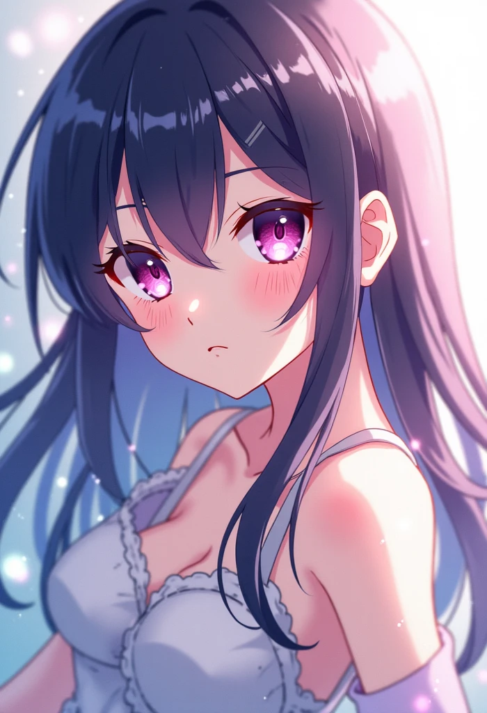 Black Bra，pretty girl, Wearing a bright white shirt, In the style of a soft aurora punk color palette, Anime illustration of her face, Animated GIFs, Hand-drawn animation, Attractive sketch, Soft and bright, A vague romanticism, Super Plain Style, White--Air Background 1:1--Rainbow 5--Expression Style 