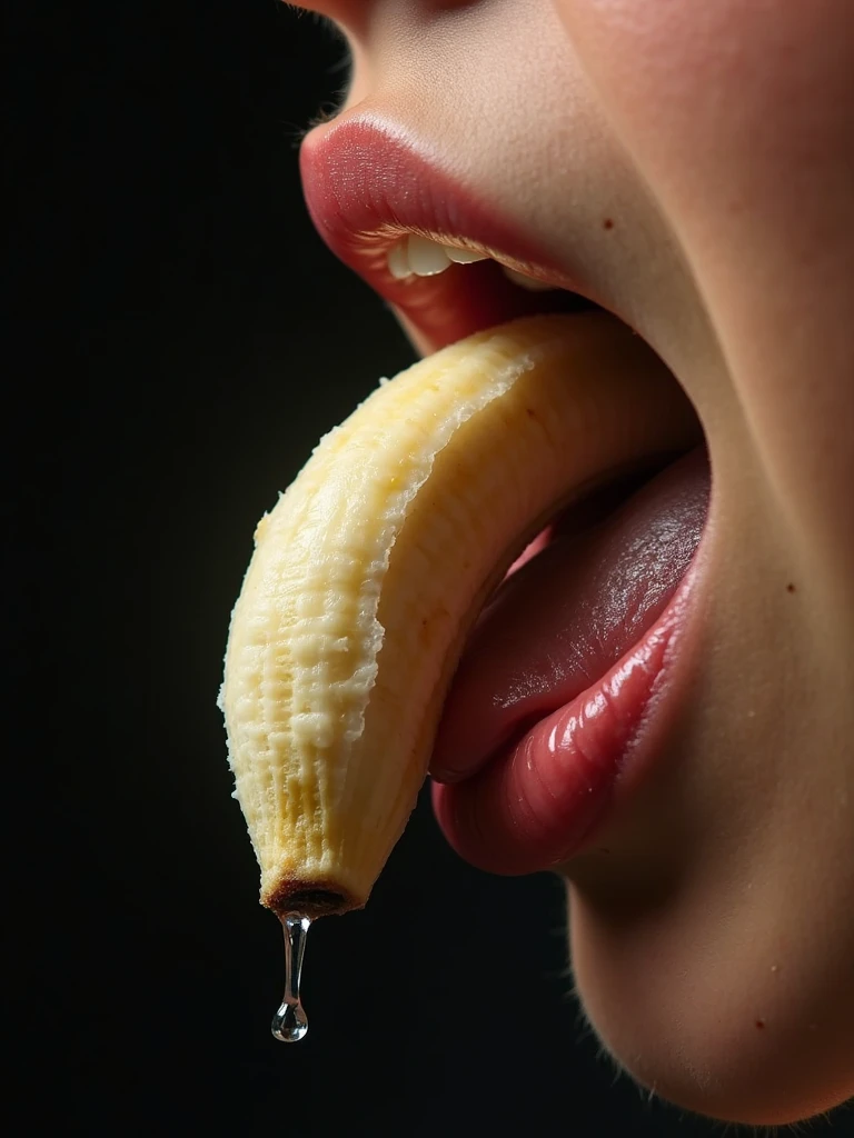 ultra realistic, photography, long red hair, girl, 24 years old, hourglass figure, perfect body, natural small breasts, Flirty look, extremely detailed artgerm, in the style artgerm, facing the camera, lens 35 mm, blur background, she is sitting in bed, she is naked, she is holding a peeled banana, she is licking the side of the peeled banana with her wet tongue,