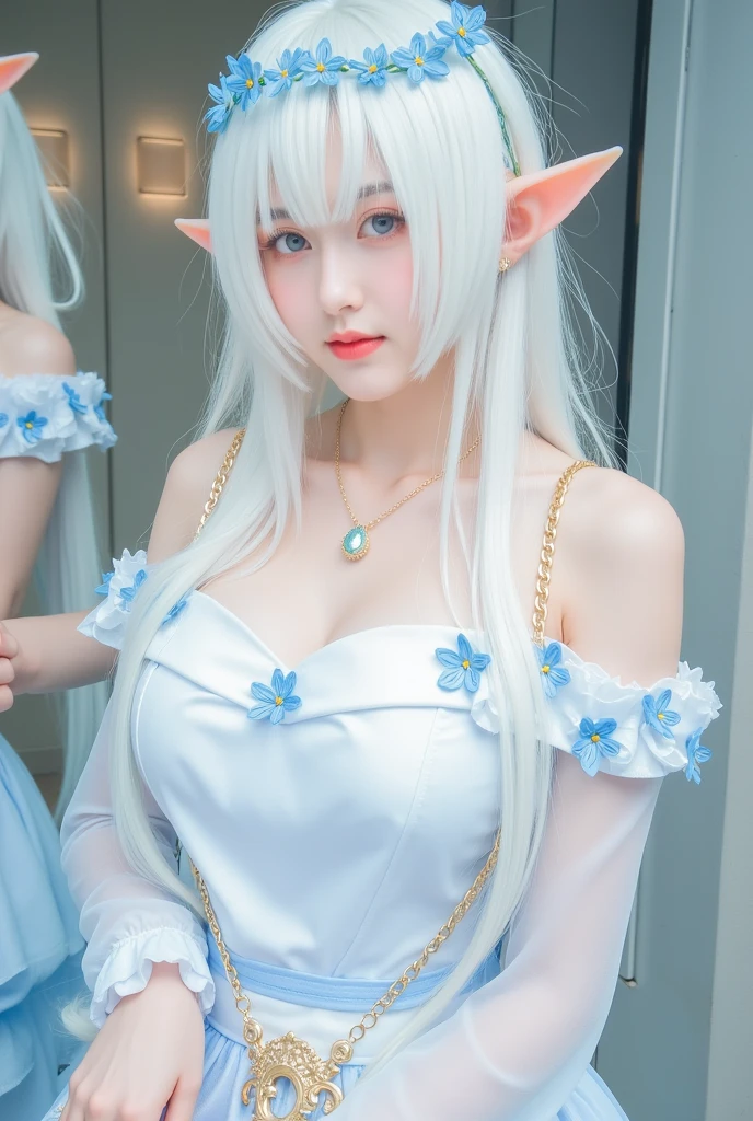 ulzzang-6500-v1.1,(raw photo:1.2),((photorealistic:1.30)), ((best quality)) ,((masterpiece)),((Ultra High Resolution)), ((Clear View)),,Ultra-high resolution,Clear face,（Reality：1.4) ,  illustration, an extremely delicate and beautiful, extremely detailed ,CG ,unity ,8k wallpaper, Amazing, finely detail, masterpiece,best quality,official art,extremely detailed CG unity 8k wallpaper,absurdres, incredibly absurdres, huge filesize, ultra-detailed, highres, extremely detailed,beautiful detailed girl, extremely detailed eyes and face, beautiful detailed eyes,light on face,cinematic lighting, 25 year old woman, nahida,1girl,nahida \(genshin impact\),pointy ears,独奏,cosplay,green eyes,cosplay costumes,multicolored hair,jewelry,white hair,bracelet,green hair,gradient hair,hair ornament,long hair,bangs,side ponytail,cross-shaped pupils,closed mouth,looking at viewer,realistic,hair between eyes,bare shoulders,toeless legwear,no shoes, simpel background,pose, (upper body:1.5),standing, (Swimsuit:1.5), slim body, super Giant breasts, shagging breasts, 