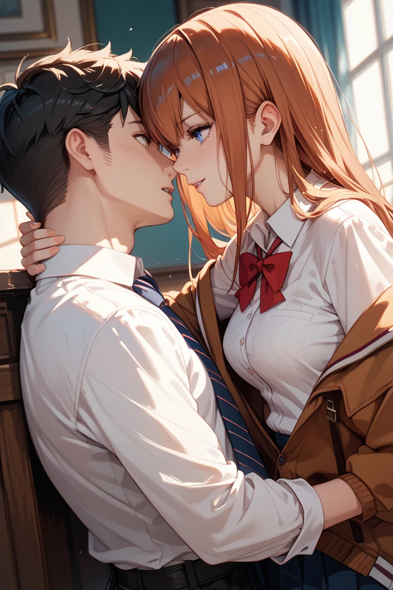 (Ultra-detailed,Detailed face,Fine grain,Fine skin,Glowing Skin:1.2),Detailed Background,(8K, highest quality, Raw photo),(masterpiece:1.4),(High resolution:1.4),NSFW,
(1 man and 1 woman,Have sex:1.2),Embrace each other,Sitting,1 nogizaka girl,Orange Hair Girl, Black-rimmed glassesの男女, Orange long hair, Straight hair girl,(school uniform:1.4),depressed,lift the chest,naked, Sweat, , Accentuate your breasts,
break,(Medium breast:1.4),Library_Background,modern interior,Library,Hair above the eyes,(1 Girl's Legs Open:1.2), black haired man, Curly Hair Man, Black-rimmed glasses,blazer,
Erotic anime reverse stop parliament(sex positions),Eyes closed, sleepy,Open your mouth,(Side view:1.2), invitation to sexual expression