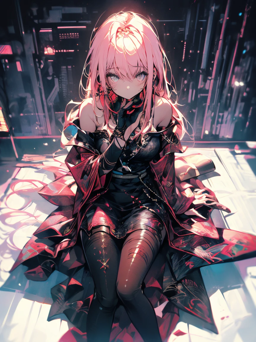 beautiful illustration、top-quality、Cute  s、bedroom、pink-haired、lenght hair, red color eyes、(((pink pleated skirt))、(((white sailor suit)))、shortsleeves、a navel 、bare-legged 、lovely thighs、glowing thigh, 1girl, bangs, biting, blush, covered navel, eyeshadow, hair flowing around body, sitting tucked in legs, smile, long hair, looking at viewer, makeup, pilot suit, red eyeshadow, science fiction, skin tight, solo, ((masterpiece)),camel toe, (breast:0.6), 8k, (thick thighs:1.3), beautiful, trap, futa, zero two, small horns