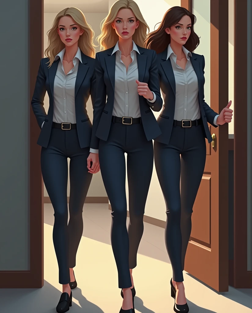 a woman in a black dress and tight stockings walks down a runway, girl in a suit, with shoulder pads, girl in suit, in a black suit, wearing black business suit, wearing a black suit, wearing black suit, thierry mugler, with a business suit on, black suit, dark suit, in strict suit, clothed.1990s