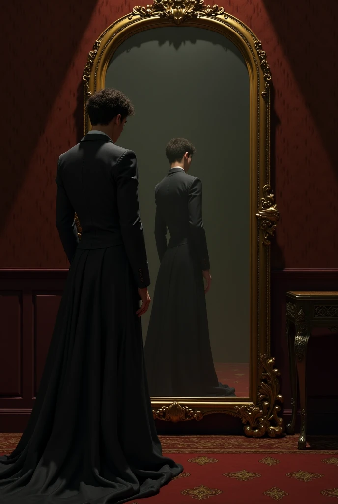 Illustration of a mirror with sinister reflection, terror, cinematic, espelho de vidro, reflexos, reflexo, realista