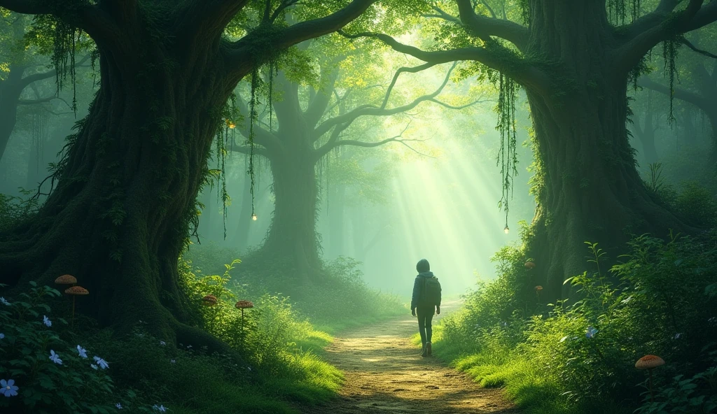 in the forest path hidden behind vails of vine and trees