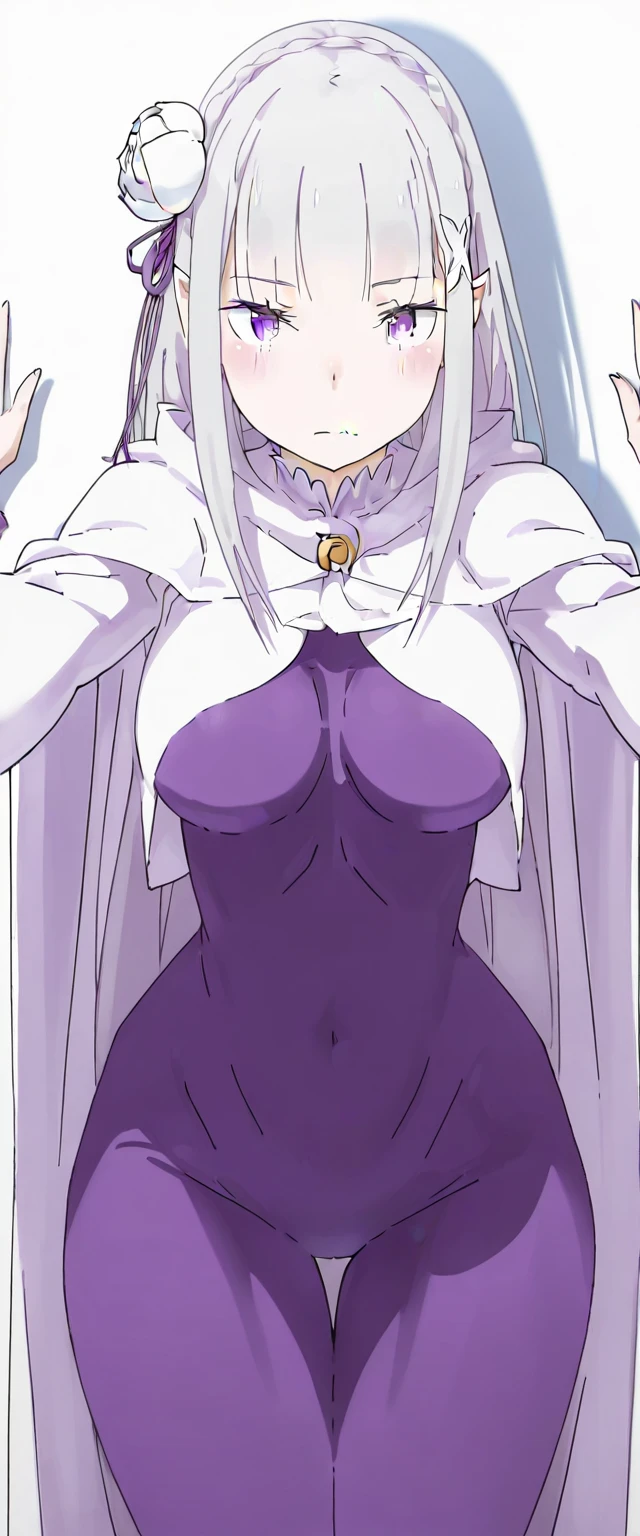 girl having sex with a man, sexy girl no clothes, big bobs , White background, sexy pantyhose, sweating a lot, gloves on hands, pink eyes, white hair
