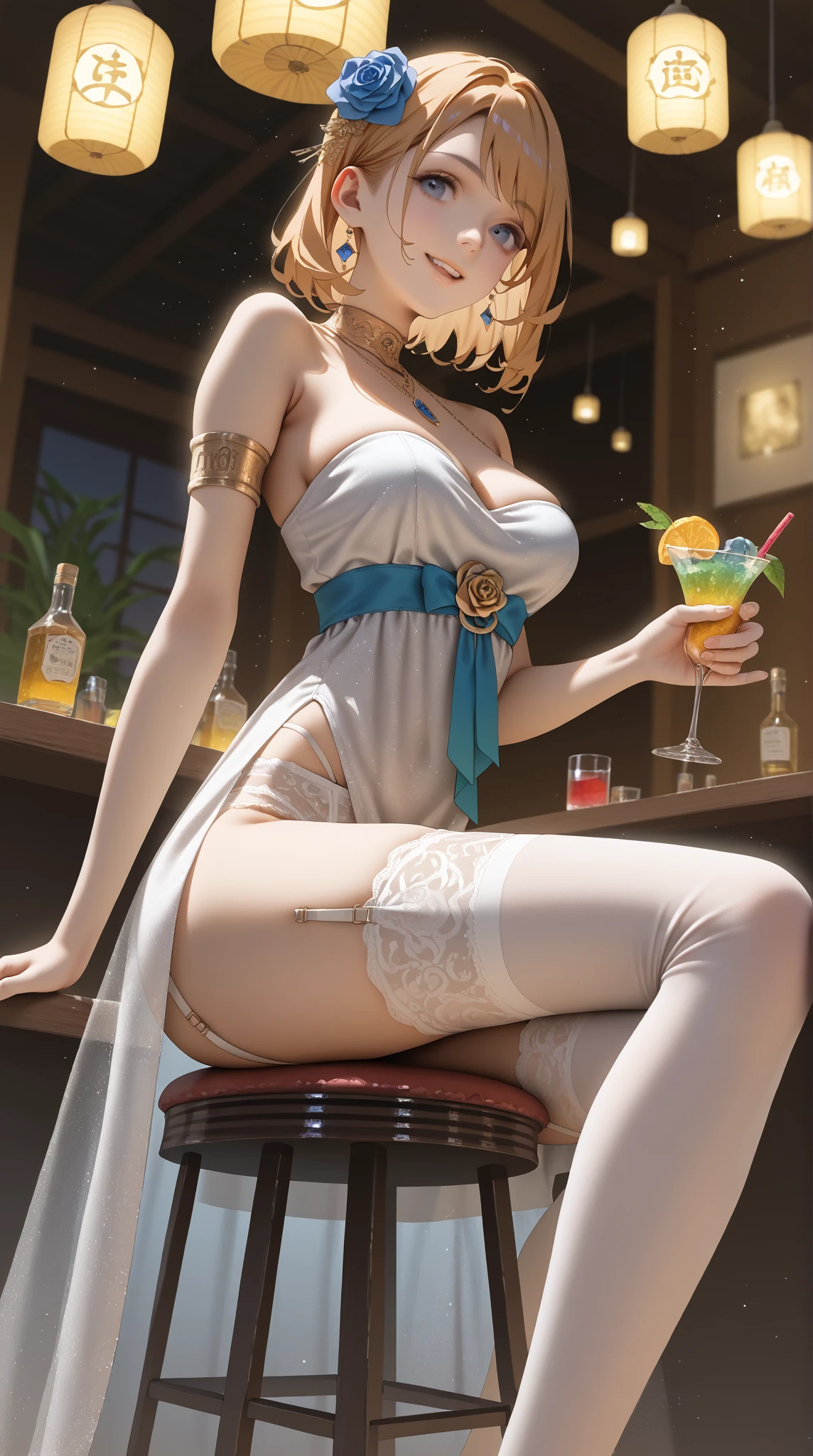 (best quality,8k,highres,masterpiece:1.2),ultra-detailed,(realistic,photorealistic,photo-realistic:1.37), (full body:1.5), Imagine a dazzling flapper girl from the 1920s, swinging high above a bar in a speak-easy, flaunting her curves with a perfect blend of vintage glam and modern edge. The picture was so vivid and intricate, it felt like I could almost touch it!