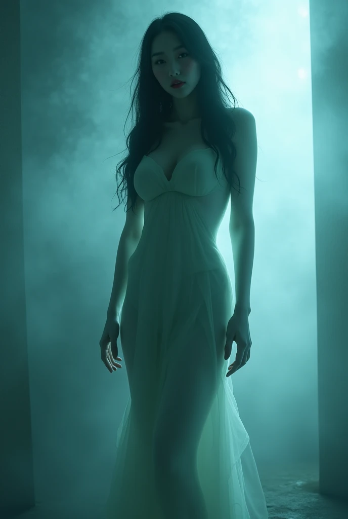 (Female ghost:1.6)、(((In the fog)))、((The body is blurred))、young woman、(Beauty)、Japanese、cute、1、((sexy))、(My body is transparent)、Background gloomy tomb、(((露出の多いsexyなドレス)))、soul、(best quality,4K,8k,highres,masterpiece:1.2),ultra-detailed,(realistic,photorealistic,photo-realistic:1.37),HDR,uhd,studio lighting,ultra-fine painting,sharp focus,physically-based rendering,extreme detail description,professional,vivid colors,bokeh,cinematic lighting,dramatic shadow,