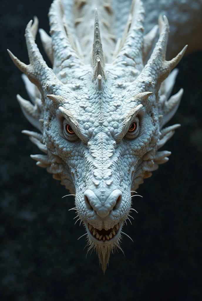 2d illustration of an angry white dragon looking sideways