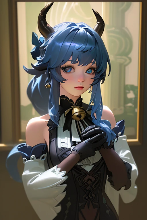 masterpiece, best quality, high quality, Very detailed CG uniform 8k wallpaper, 1 Girl, Solitary, Blue Hair, Tattoo, short hair, have, Jewelry, Smile, necklace, Looking at the audience, have, Practical, open mouth, teeth, Upper Body, Vest, nose, Bare shoulders, Artist Name, Black headdress, clavicle, arm Tattoo, blue eyes, Lips, Vague, painting, Award-winning photography, Bokeh, Depth of Field, HDR, bloom, Chromatic Aberration, realism, Very detailed, artstation intricate, High Detail, dramatic, midjourney's Artwork
