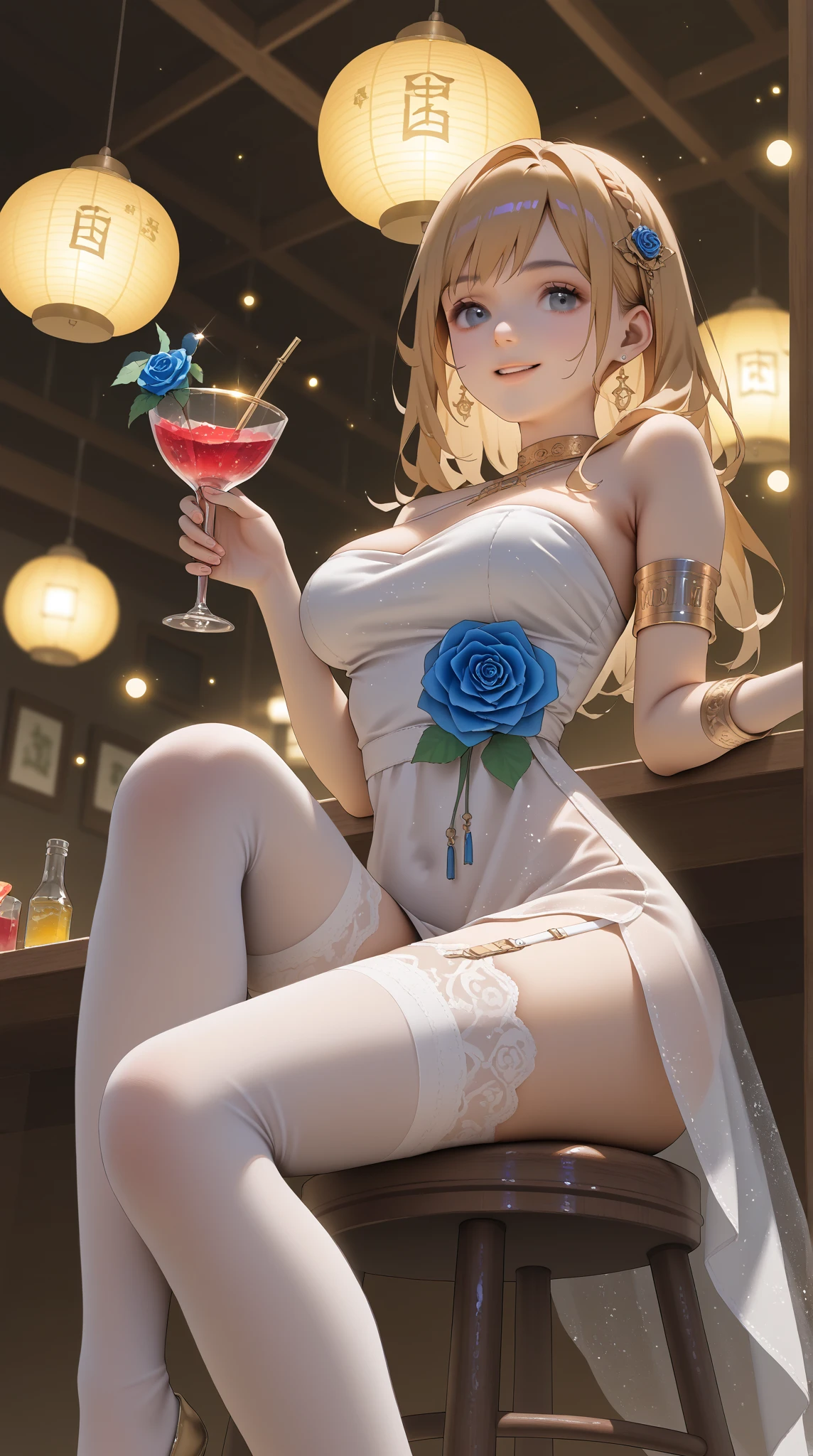 (((wine glass in hand))), Figure-hugging navy blue silk slip dress with a thigh-high slit, gold stiletto heels, (white thigh-highs and garter), delicate gold body chain adorned with pearls and seashells, smokey eyes with a touch of gold shimmer, Glossy nude lips for a subtle yet enticing look,
BREAK,
(masterpiece), 8k, Professional Photography, dragonewt,
BREAK,
(gold dragon horns), (((pixie_white_hair))),
BREAK, 
small breast, perfect face, expressive eyes, big earrings, perfect hands,
BREAK, 
Luxurious yacht adorned with soft, ambient lighting, Sail adorned with delicate fairy lights reflecting on the water, Chic lounge seating on the deck with plush cushions, custom-designed seafood buffet showcasing the finest catches, Caviar and champagne stations with a dedicated sommelier, Live jazz band playing smooth melodies against the ocean backdrop, Exquisite flower arrangements in nautical-inspired colors, (Midnight fireworks reflecting on the water's surface), dedicated area for stargazing with telescopes and cozy blankets, sail billowing in the wind as the yacht glides through the harbor, Guests engaged in lively conversations against the soothing sounds of the ocean, toasting to the new year with crystal flutes filled with vintage champagne, yacht gently anchored as guests continue to dance under the moonlit sky,