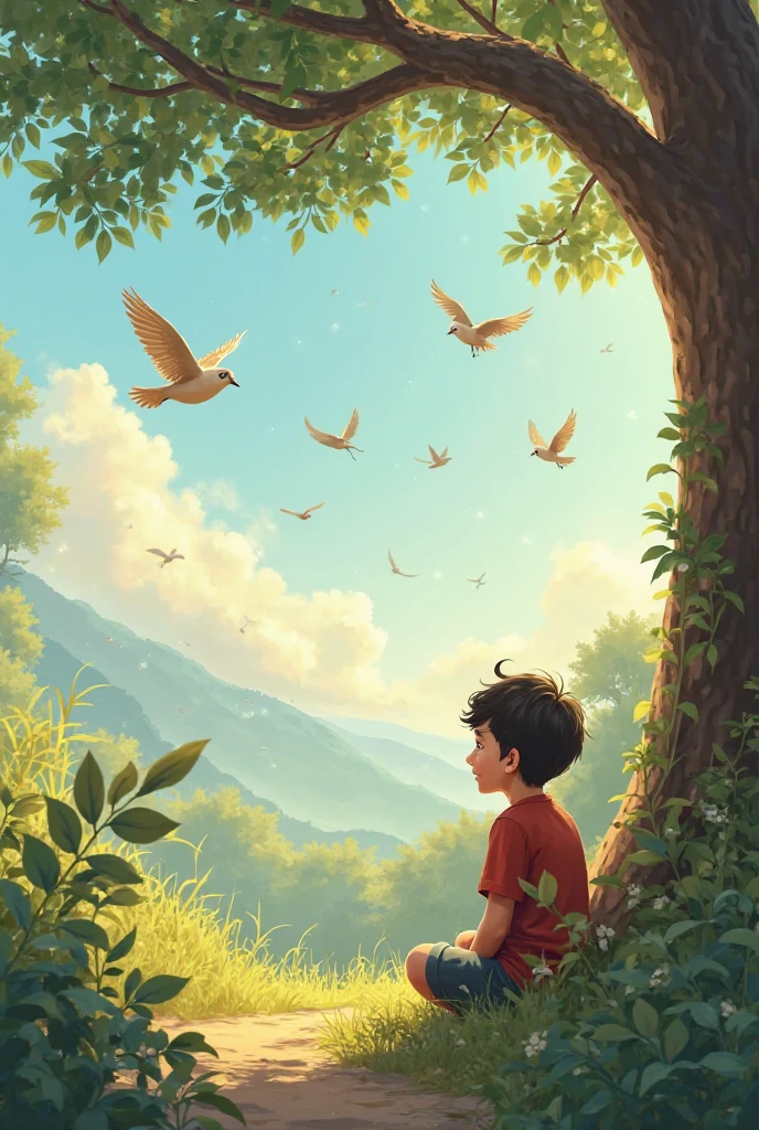 একটি গ্রামে একটি ছোট্ট ছেলে ছিল নাম তার রনি। রনি প্রতিদিন দুপুরে গাছের তলায় বসে আকাশে উড়তে থাকা পাখিদের দেখত এবং তাদের গানের সুরে মুগ্ধ হয়ে যেত।