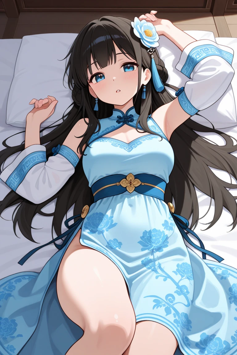 (((1个Giant Girl)),Ray traching,(dim murky lights),[detailedbackground(Bedrooms)),((Silvery hair)),((A pink-haired)),(((((Fluffy silver hair,plump and slender girl))Wears a high ponytail)))Avoid golden eyes in the ominous bedroom((((Girl wears white shirt,Black wrinkled skirt,Wear yours with black sheer pantyhIt shows a delicate and slender figure and beautiful curves,Correct limbs,sit on a bed,Pregnant belly,Pregnant belly,Pregnant women with