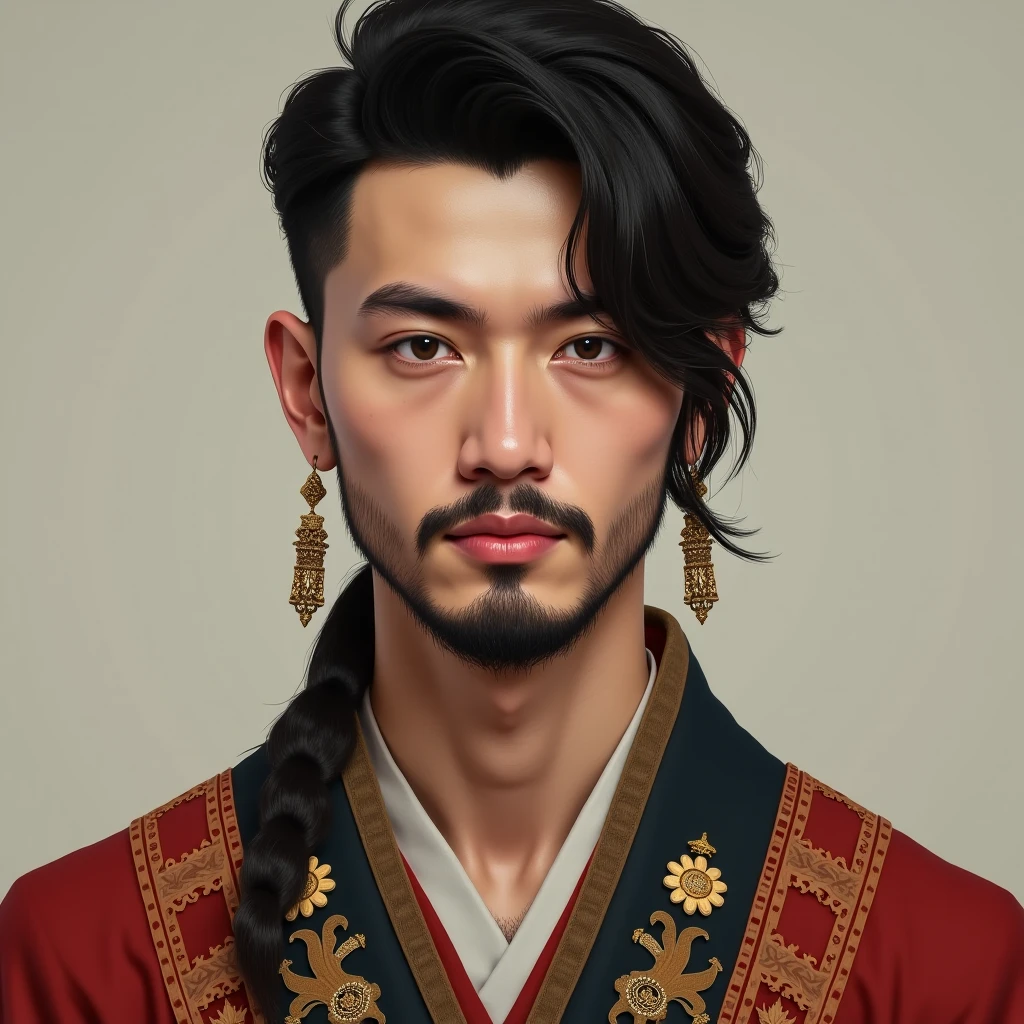  narrow eyes , short beards , you can even remove your beard . National clothes with ornaments 