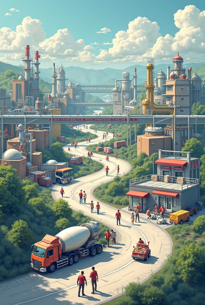 make  image  of plastic bag and semet bag making company in Supply Chain with detail of supply-manufacturer-distributaion-retailar-customer

