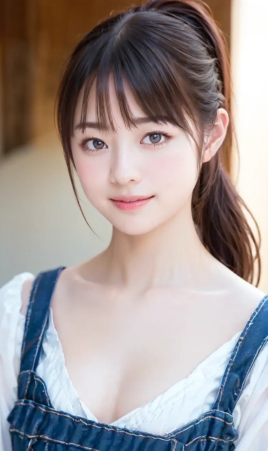 masutepiece, Best Quality, Illustration, Ultra-detailed, finely detail, hight resolution, 8K Wallpaper, Perfect dynamic composition, Beautiful detailed eyes, Women's Fashion Summer,Long ponytail,small tits, Bold sexy poses,Smile,Harajuku,20 years girl,Cute,Sexy shot looking at camera,Sleeveless,Tank top