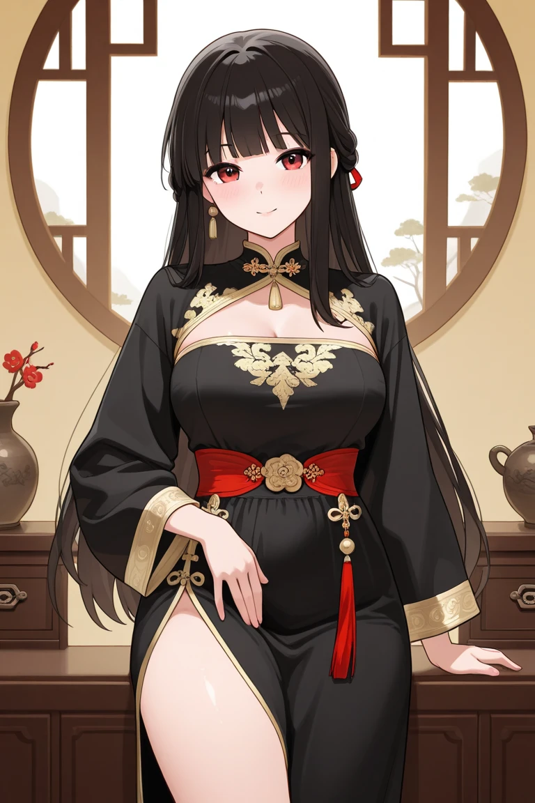 Highest image quality、highest quality、master piece、black hair、long hair、Ragged hair、wolf ears、China dress
