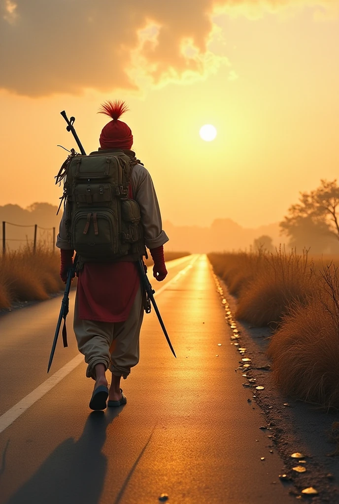 A sepoy is walking along the highway, right-left, right-left.  On his back is a sling, a sword hanging by his side;  He is going home from the war.  Encountering an old witch on the way, her fierce face.

 The witch said, "Greetings, sepoy. Well, as bright as your sword is, so is your sword. Well done! I tell you, you can get as much money as you want."

 “Thank you, old mother!” said the sepoy.