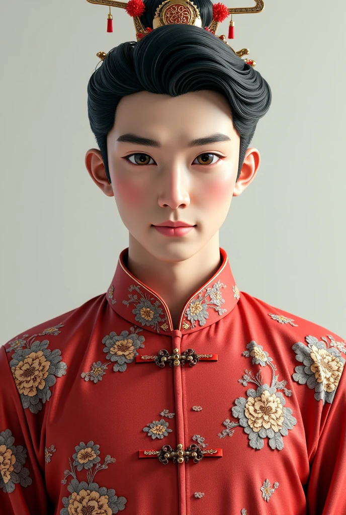Handsome young man wearing vintage Chinese dress, sharp eyes, prominent nose