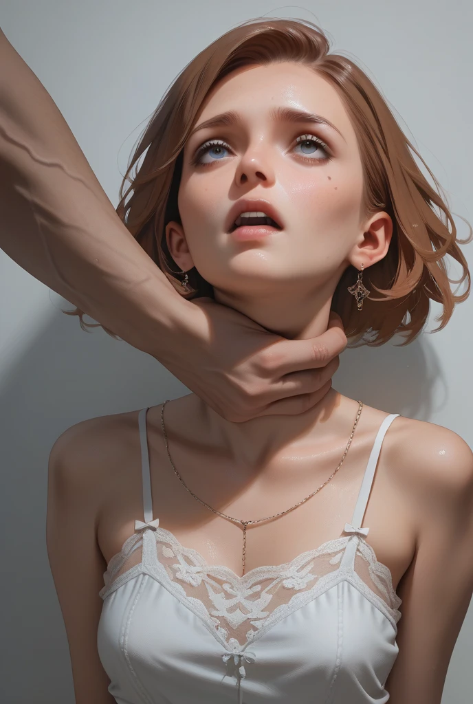 Woman sticking penis in face from behind、Man behind、Face sitting、((Woman shoves big penis in face))((masterpiece、Very detailed、High resolution))、Expressionless、toilet、 Sweaty face、shame、Completely naked、Brown Hair、Constraints、short hair、Bob Hair、Small breasts、Shoot from the front