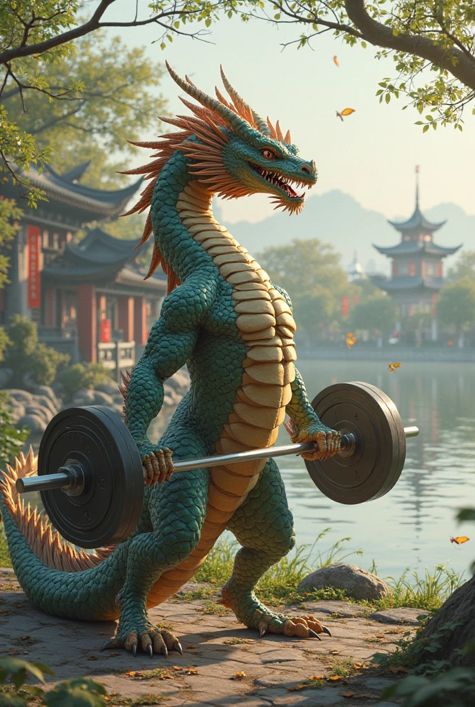 dragon exercises weightlifting by the sword lake in hanoi